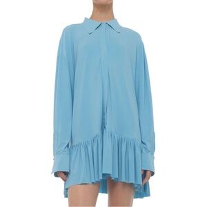 Norma Kamali OVERSIZE BF RUFFLE NK SHIRT Dress Powder Blue Large L